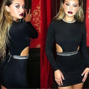 Oh Polly Bling It On Diamond Suede Mini Dress in Black